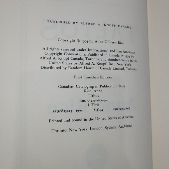 Lives of Mayfair Witches Anne Rice Taltos 1994 First 1st Edition Hardcover Book - Picture 2 of 2